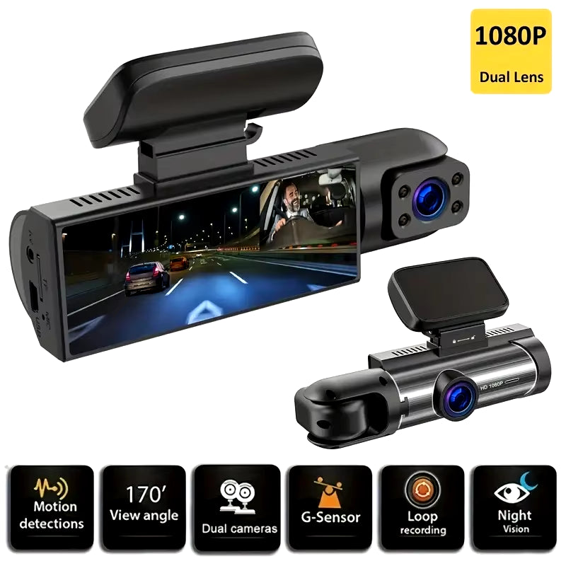 1080P Dual Camera,Dash Cam for Cars,Front and Inside,Car Camera with IR Night Vision,Loop Recording,Wide Angle Car DVR Camera