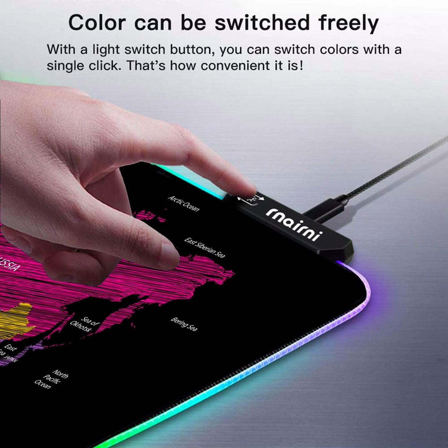 Extended RGB Mouse Pad Mat, Large Office Table Desk Mat Gaming Lighting Led Mousepad for PC Computer Macbook Keyboard Waterproof Anti-Slip Ultra Thin 4Mm - 31.5'' X 15.7' (Black Map)