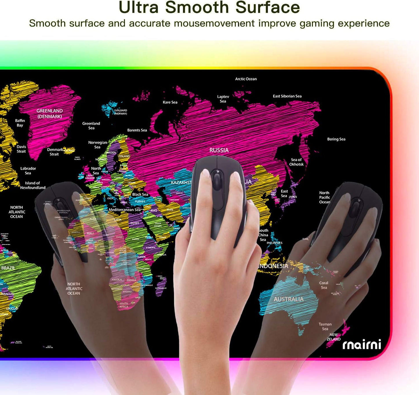 Extended RGB Mouse Pad Mat, Large Office Table Desk Mat Gaming Lighting Led Mousepad for PC Computer Macbook Keyboard Waterproof Anti-Slip Ultra Thin 4Mm - 31.5'' X 15.7' (Black Map)