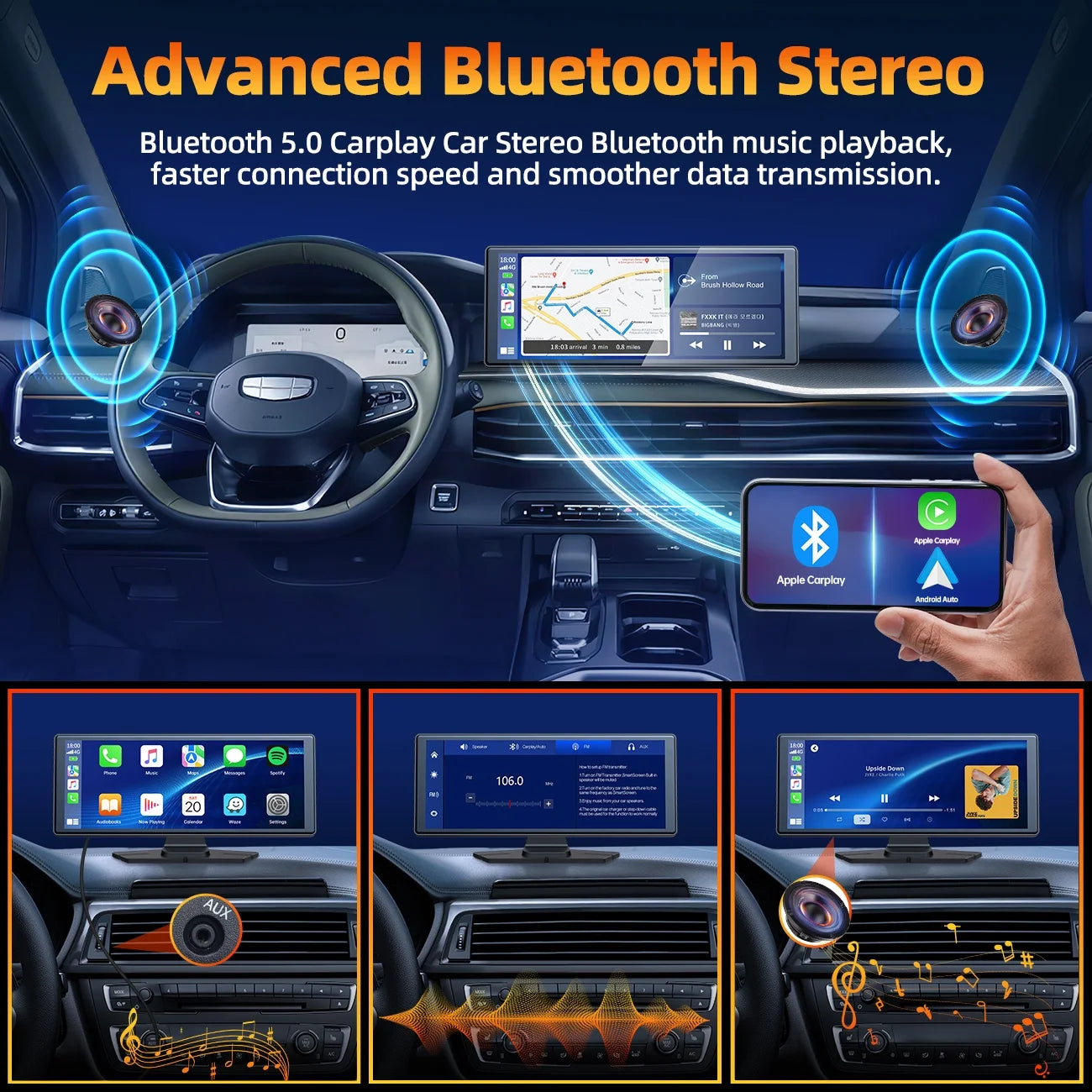 9.26" Touchscreen Wireless Carplay Screen for Car, Portable GPS Navigation for Car, Car Stereo with Airplay, AUX/FM, Googel, Siri