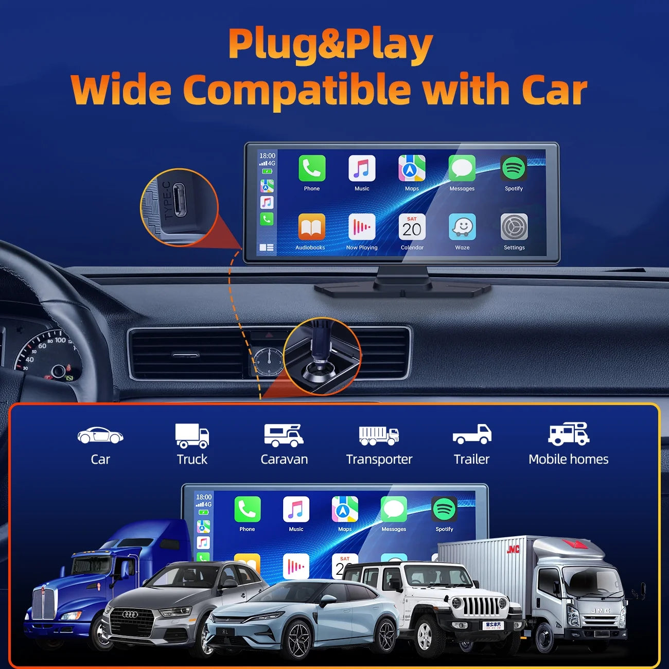 9.26" Touchscreen Wireless Carplay Screen for Car, Portable GPS Navigation for Car, Car Stereo with Airplay, AUX/FM, Googel, Siri