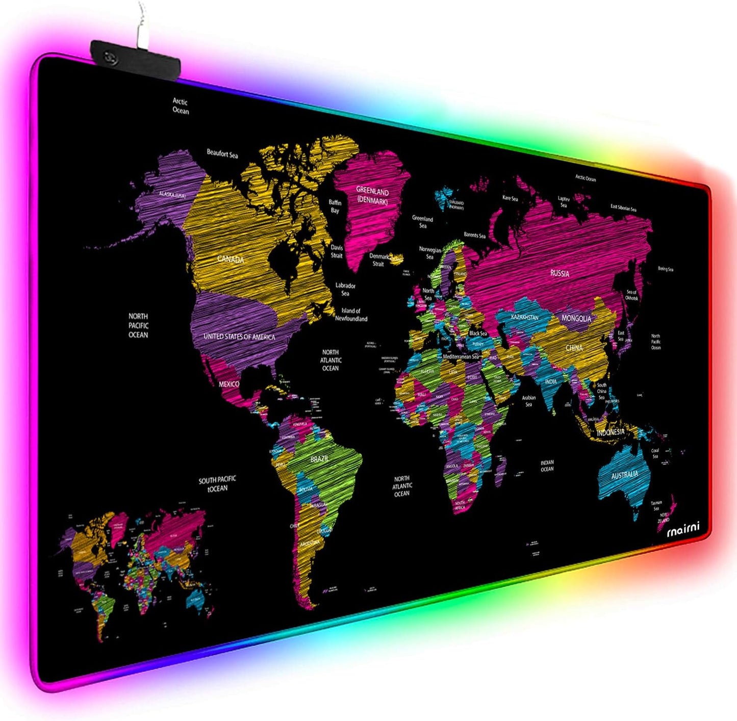 Extended RGB Mouse Pad Mat, Large Office Table Desk Mat Gaming Lighting Led Mousepad for PC Computer Macbook Keyboard Waterproof Anti-Slip Ultra Thin 4Mm - 31.5'' X 15.7' (Black Map)
