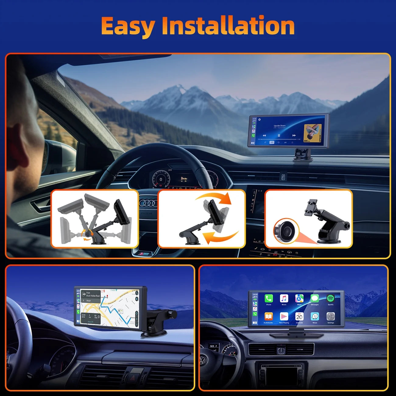 9.26" Touchscreen Wireless Carplay Screen for Car, Portable GPS Navigation for Car, Car Stereo with Airplay, AUX/FM, Googel, Siri