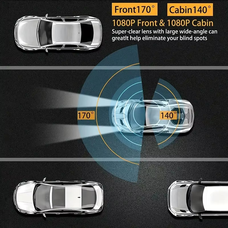 1080P Dual Camera,Dash Cam for Cars,Front and Inside,Car Camera with IR Night Vision,Loop Recording,Wide Angle Car DVR Camera