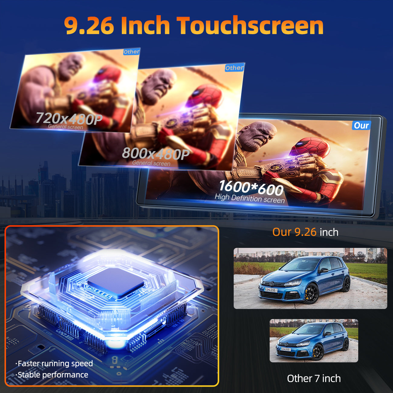 9.26" Touchscreen Wireless Carplay Screen for Car, Portable GPS Navigation for Car, Car Stereo with Airplay, AUX/FM, Googel, Siri