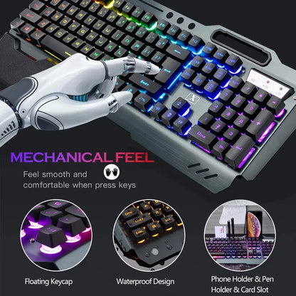 Wireless Gaming Keyboard and Mouse, RGB Backlit Rechargeable Mouse, Removable Hand Rest, Full Size