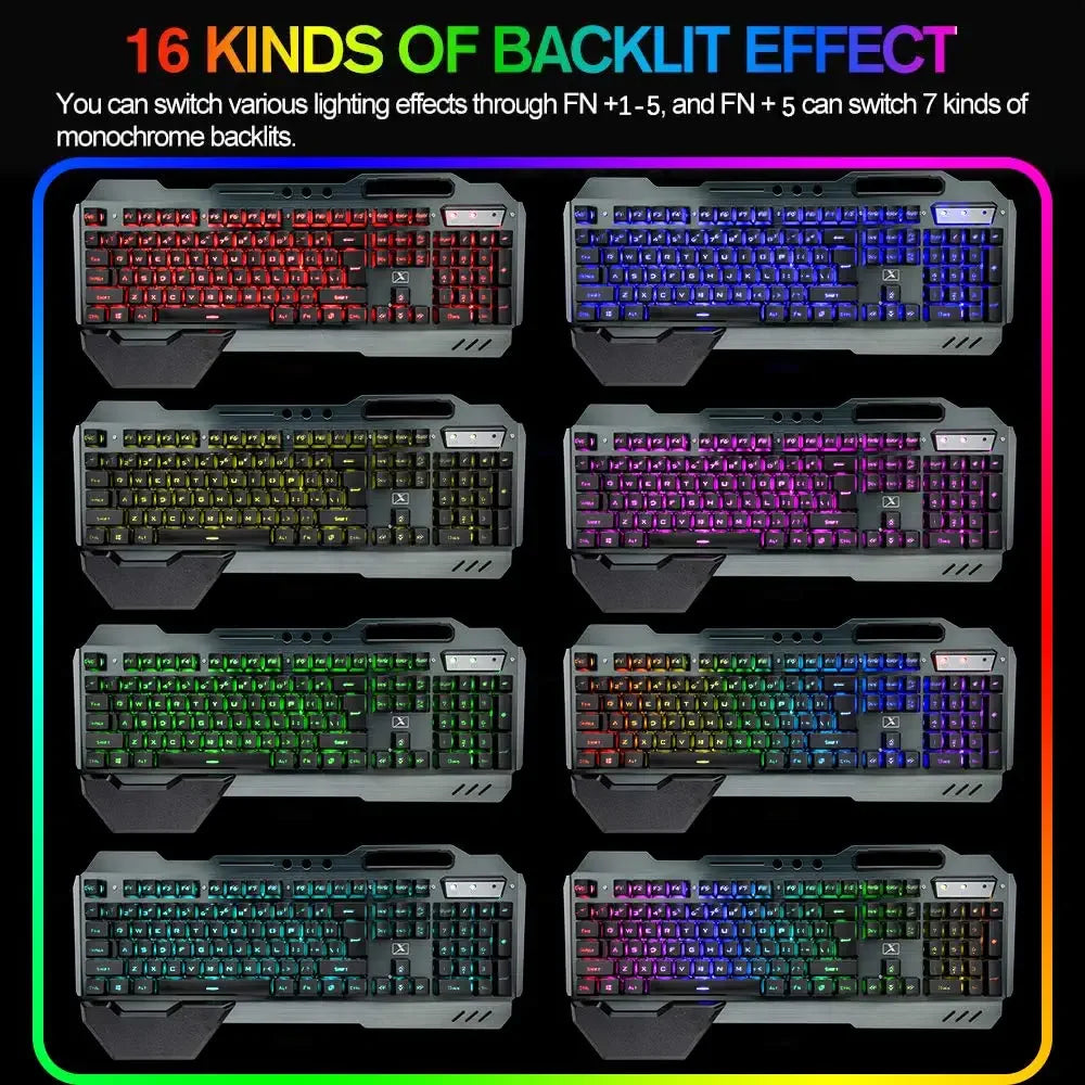 Wireless Gaming Keyboard and Mouse, RGB Backlit Rechargeable Mouse, Removable Hand Rest, Full Size