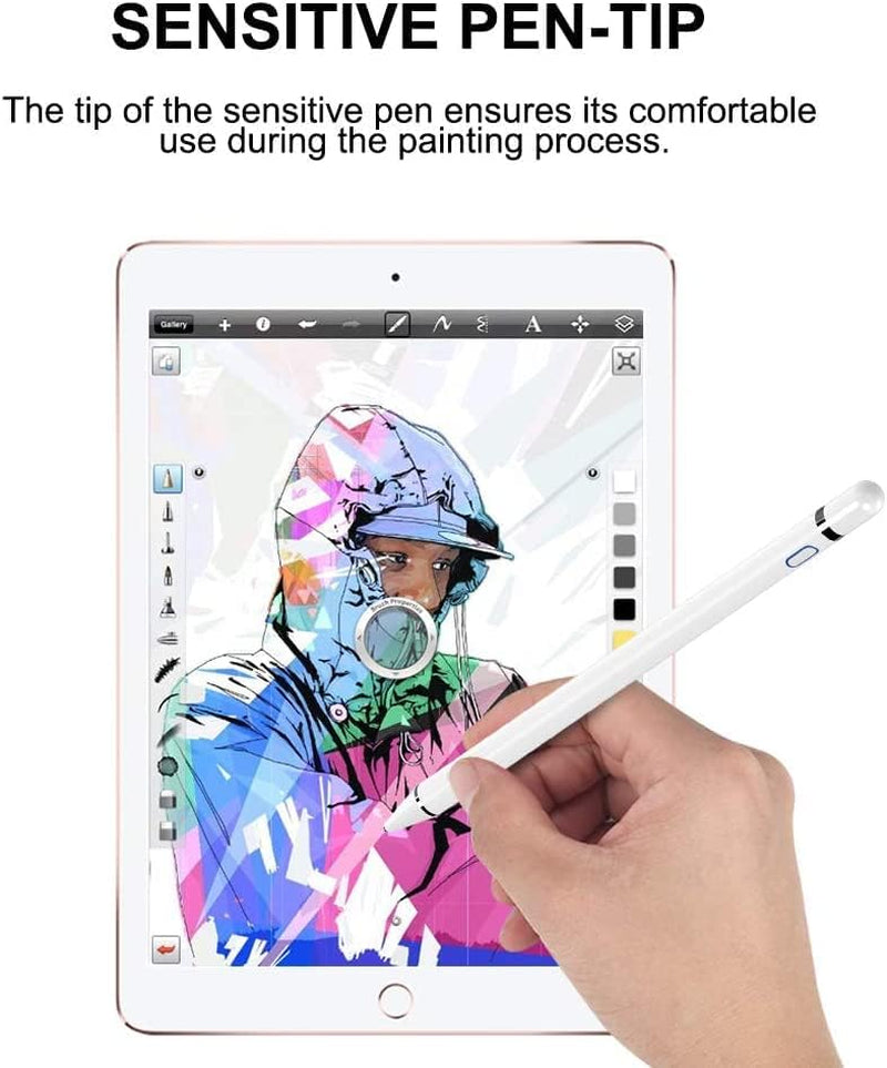 Stylus Pen for Apple Ipad, Active Stylus Rechargeable Fine Tip Stylus Compatible with All Apple Ipad/Iphone/Ipad Pro/Iphone X, Android Windows Capacitive Touchscreen Phone & Tablet (White)