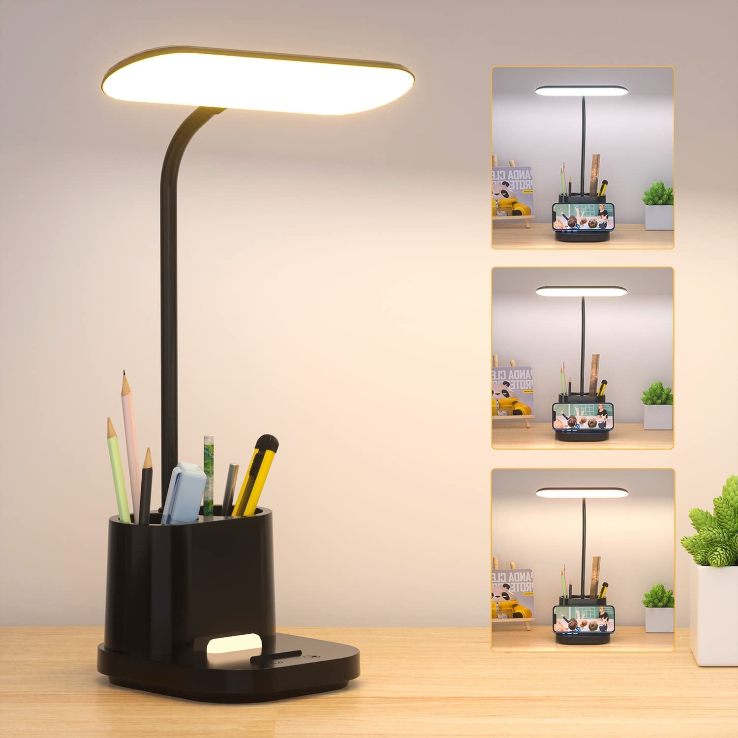 LED Desk Lamps for Kids, Small Desk Lamps with Pen Holder, 3600Mah Battery Operated Desk Lamp 3Color Modes Stepless Dimming Cute Desk Lamp, Gooseneck Desk Light for Home Office, Reading, Study