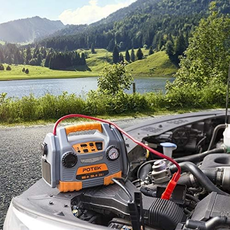 Jump Starter Source with 150 PSI Tire Inflator/Air Compressor,900 Peak Amps Power Station with 2.4A USB Port