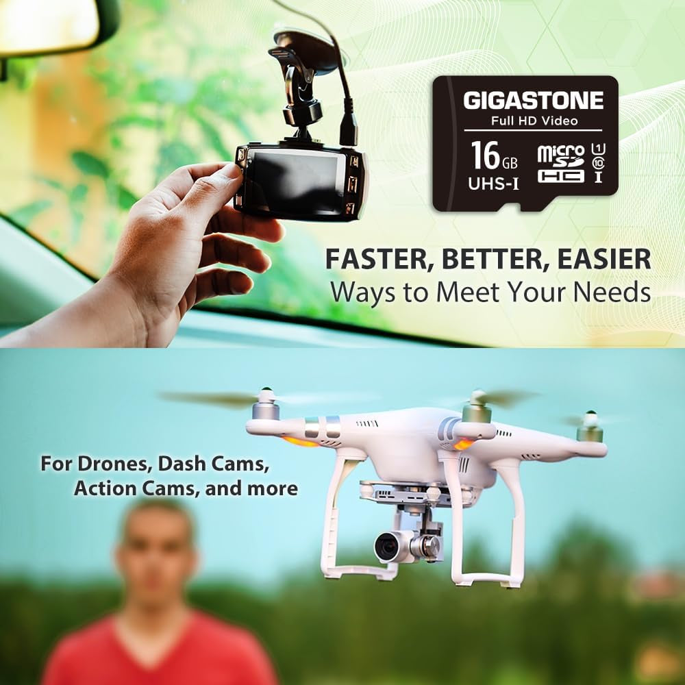 16GB 2-Pack Micro SD Card, FHD Video, Surveillance Security Cam Action Camera Drone, 85Mb/S Micro SDHC UHS-I U1 Class 10