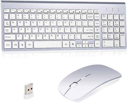 Wireless Keyboard and Mouse Combo, 2.4G Compatible with MAC PC Desktop Laptop Ultra-Thin Laptop Desktop, Available for Windows Android (Silvery)