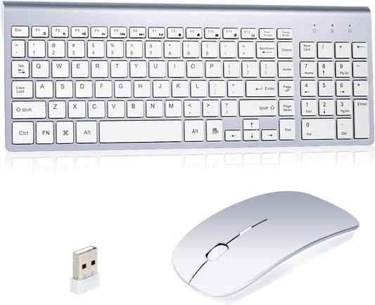 Wireless Keyboard and Mouse Combo, 2.4G Compatible with MAC PC Desktop Laptop Ultra-Thin Laptop Desktop, Available for Windows Android (Silvery)