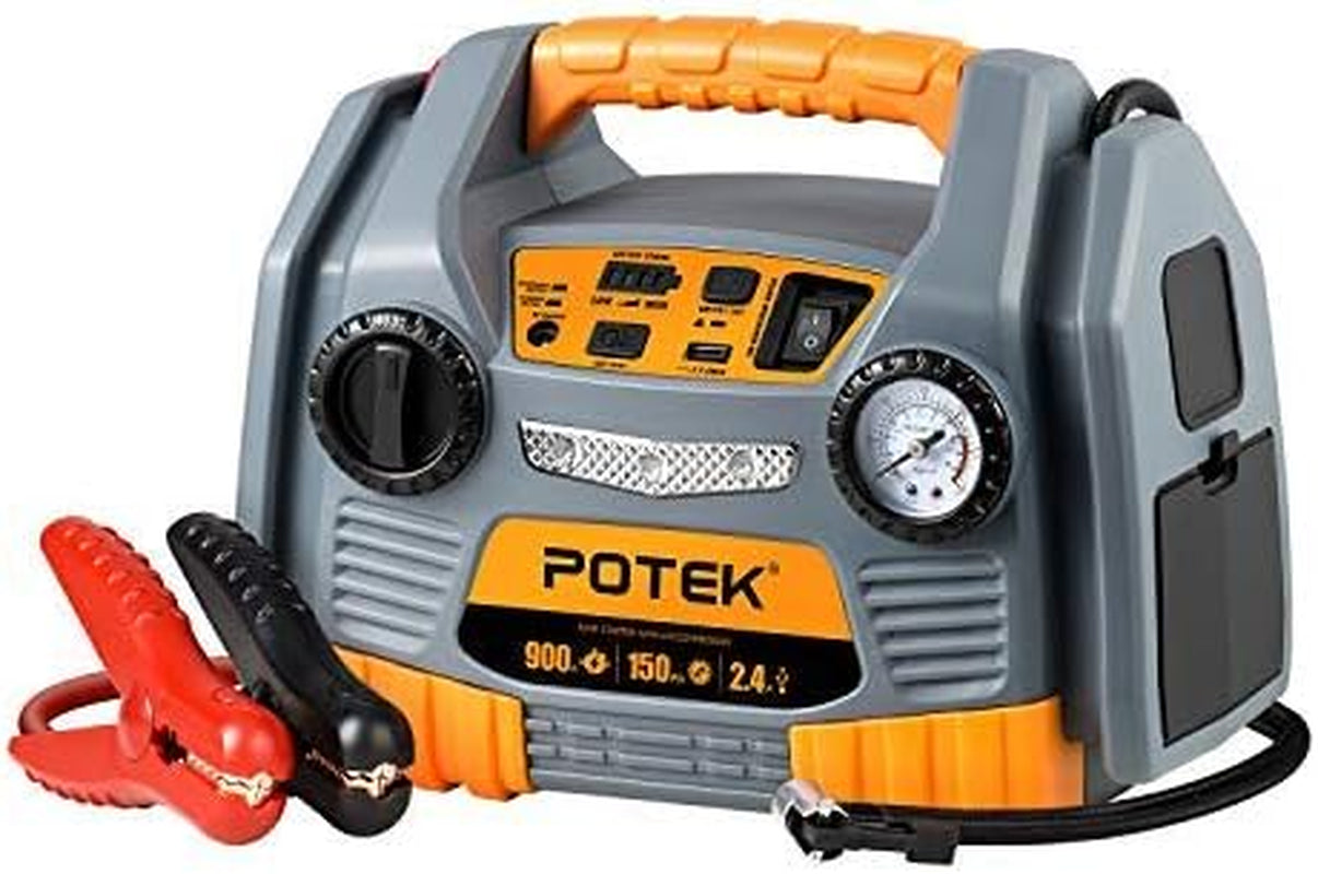 Jump Starter Source with 150 PSI Tire Inflator/Air Compressor,900 Peak Amps Power Station with 2.4A USB Port