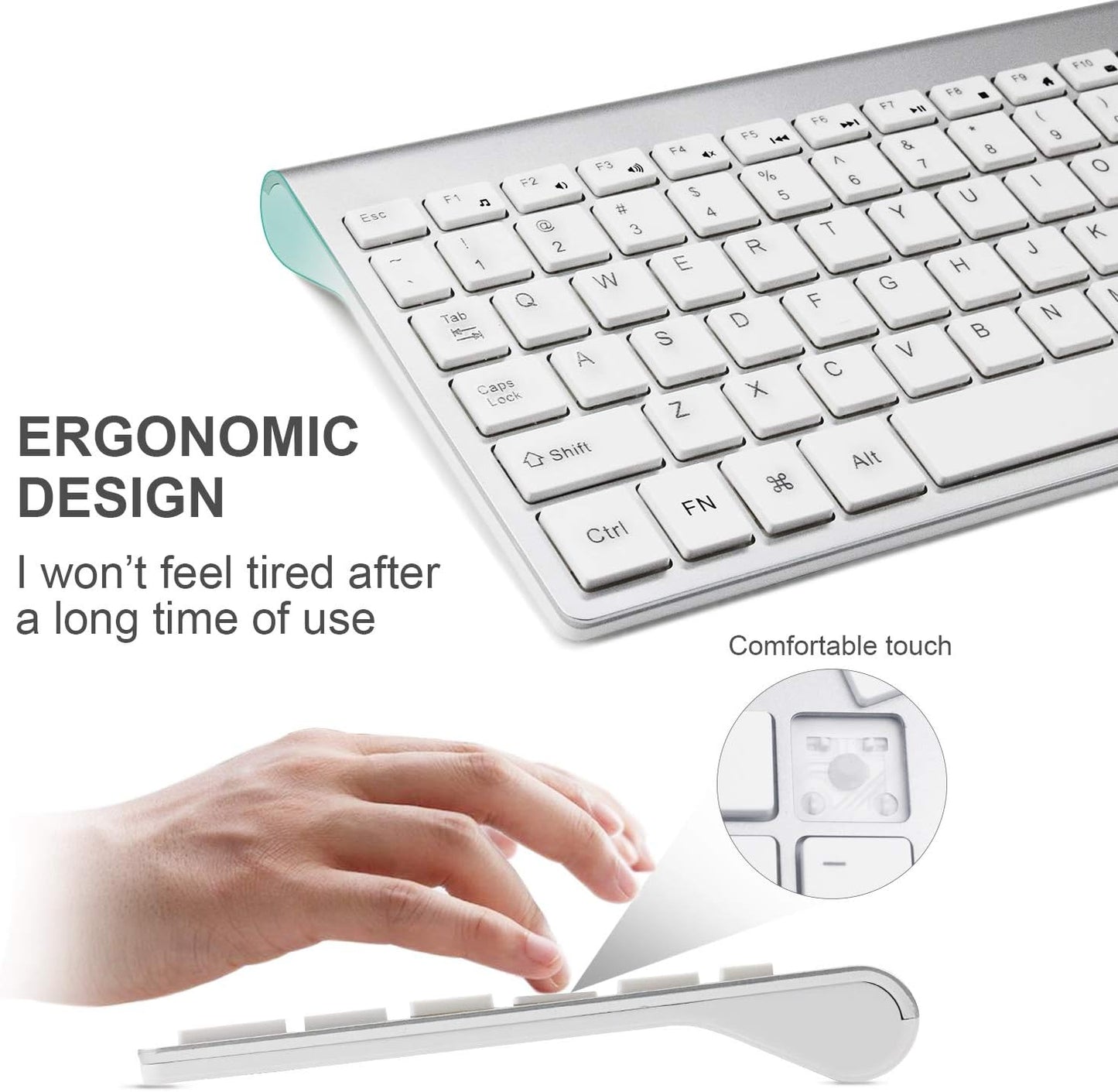 Wireless Keyboard and Mouse Combo, 2.4G Compatible with MAC PC Desktop Laptop Ultra-Thin Laptop Desktop, Available for Windows Android (Silvery)