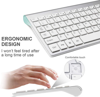 Wireless Keyboard and Mouse Combo, 2.4G Compatible with MAC PC Desktop Laptop Ultra-Thin Laptop Desktop, Available for Windows Android (Silvery)